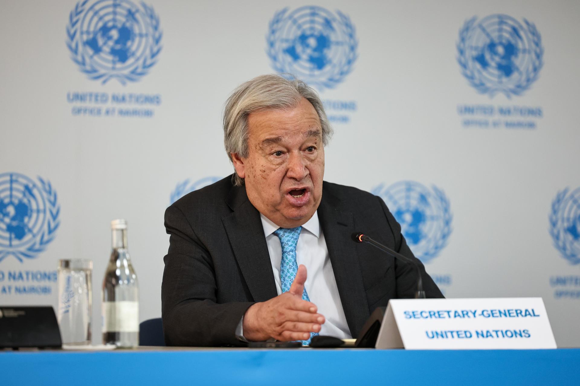 António Guterres, Secretario General de las Naciones Unidas, durante una rueda de prensa.