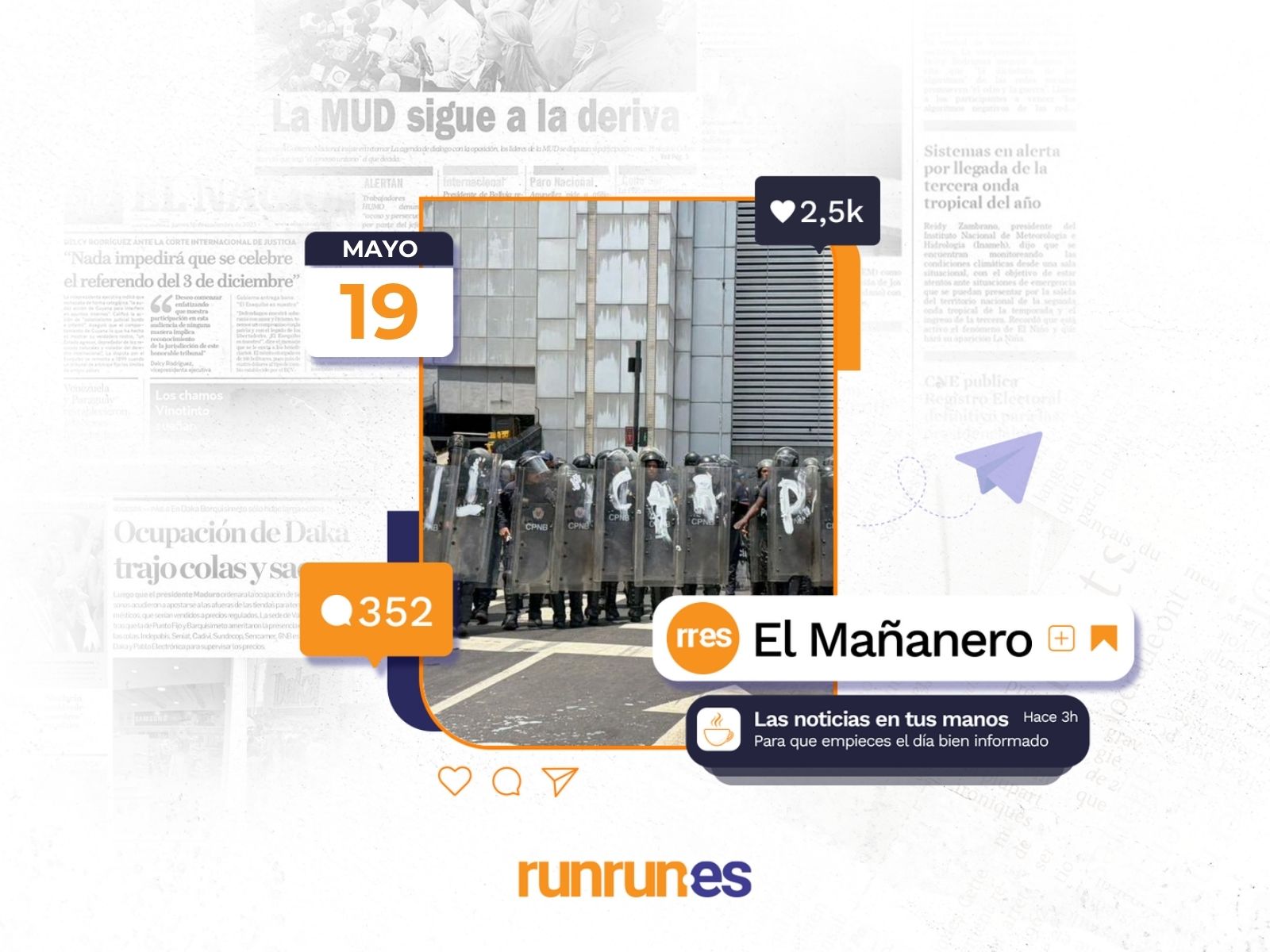 Estudiantes concentrados frente a un edificio en Caracas, con presencia de fuerzas de seguridad.