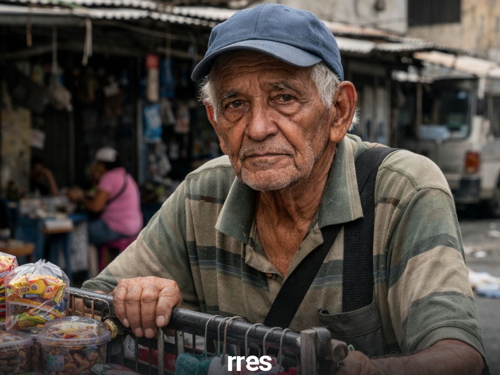 Adultos mayores venezolanos trabajando en diversas ocupaciones informales y formales debido a la necesidad económica.