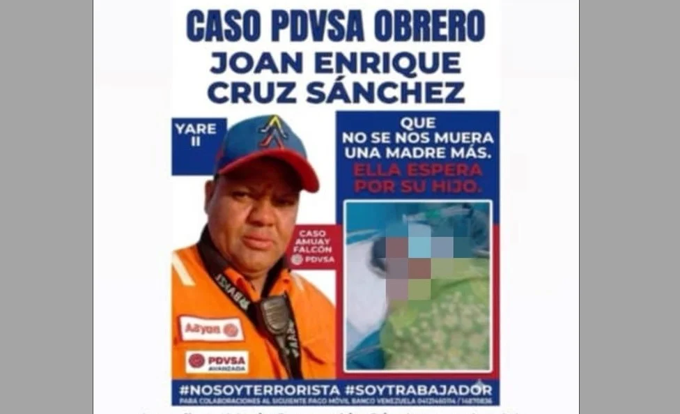 La señora María Concepción Sánchez, madre de Joan Enrique Cruz Sánchez, un trabajador petrolero detenido en el contexto del caso Pdvsa-Obrer