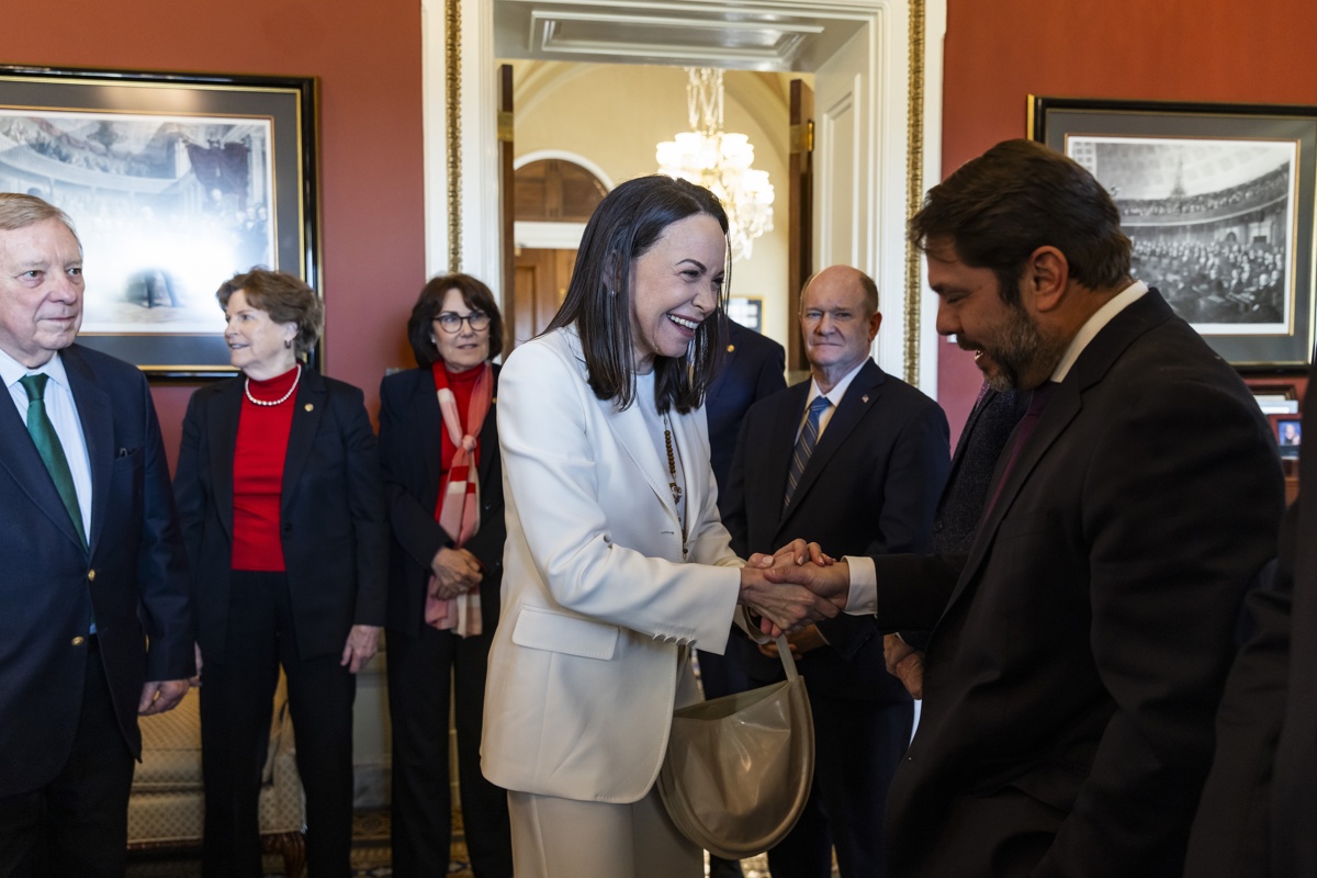 María Corina Machado en un acto político en Venezuela.