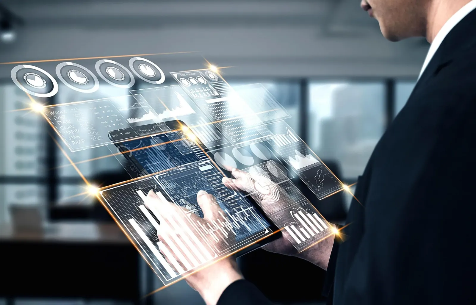 Representación gráfica de inteligencia artificial interactuando con símbolos bancarios en un contexto latinoamericano.