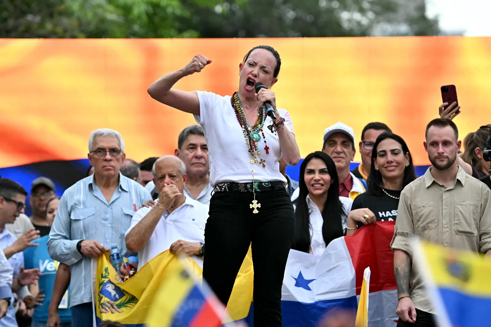 María Corina Machado, líder opositora venezolana, durante una declaración pública.