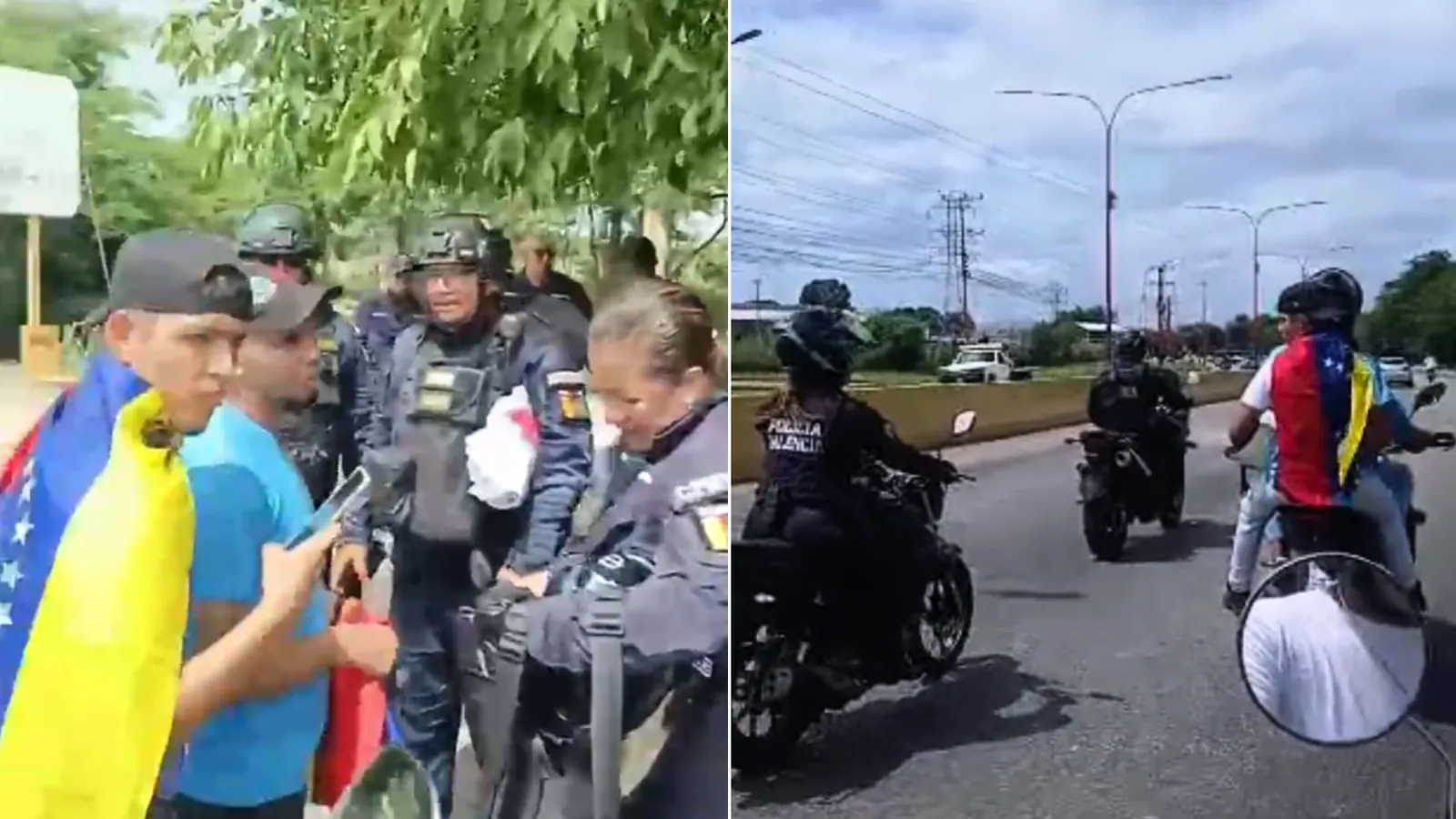 Jóvenes manifestantes de Vente Venezuela siendo retenidos por agentes de la Policía Nacional Bolivariana (PNB) en Carabobo.