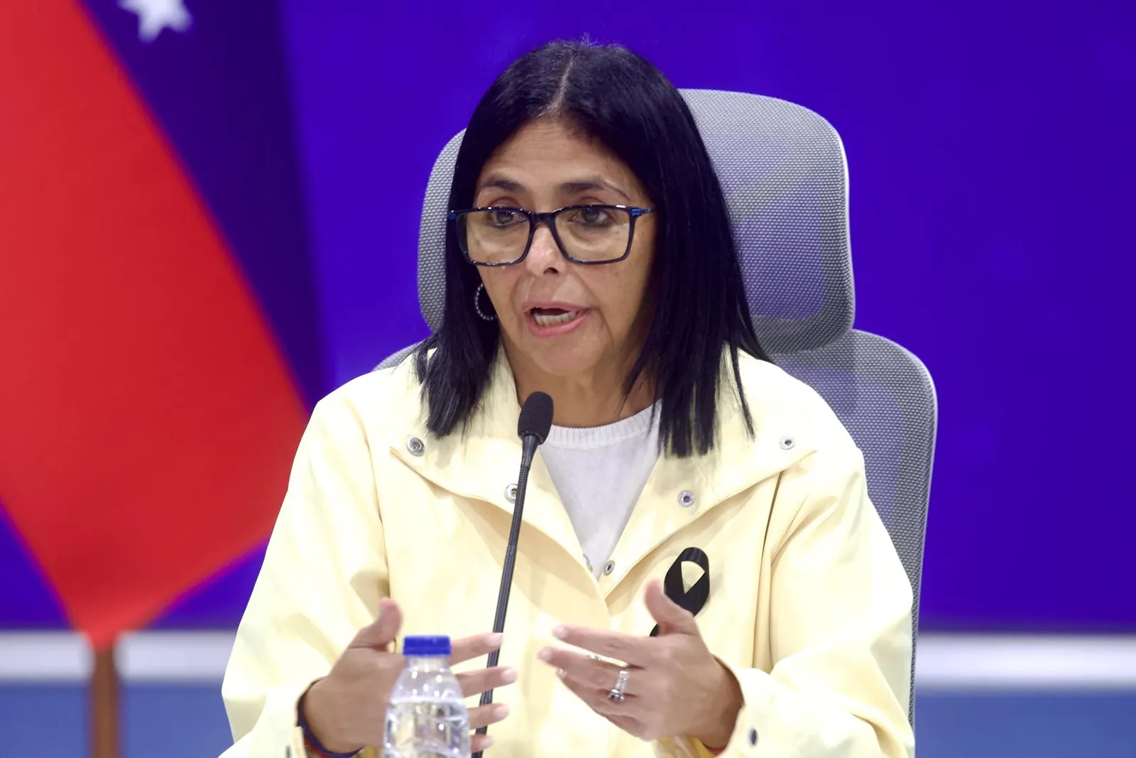 Delcy Rodríguez, vicepresidenta ejecutiva de Venezuela, durante una conferencia de prensa.