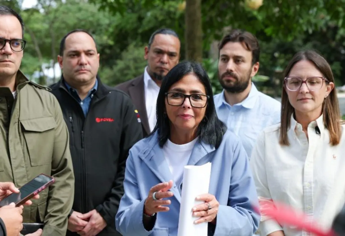 Delcy Rodríguez, vicepresidenta ejecutiva de Venezuela, durante una rueda de prensa.