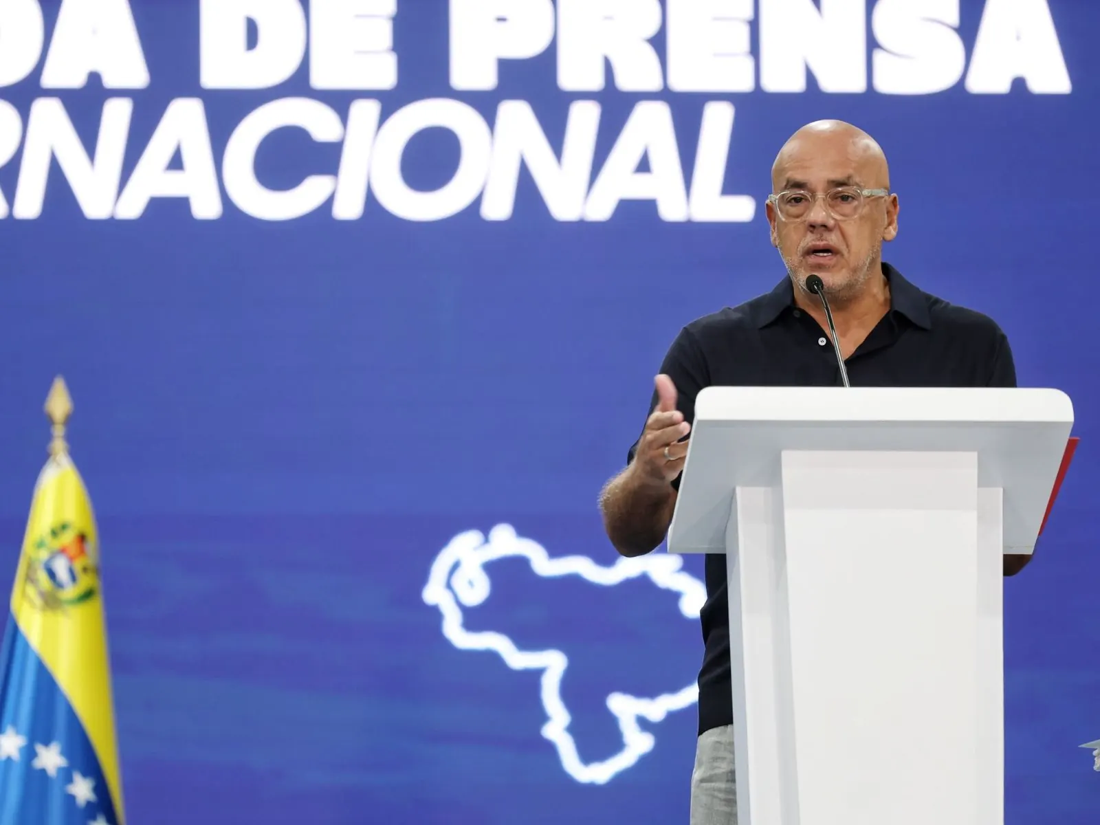 Fotografía de Jorge Rodríguez, presidente de la Asamblea Nacional de Venezuela, durante una rueda de prensa.