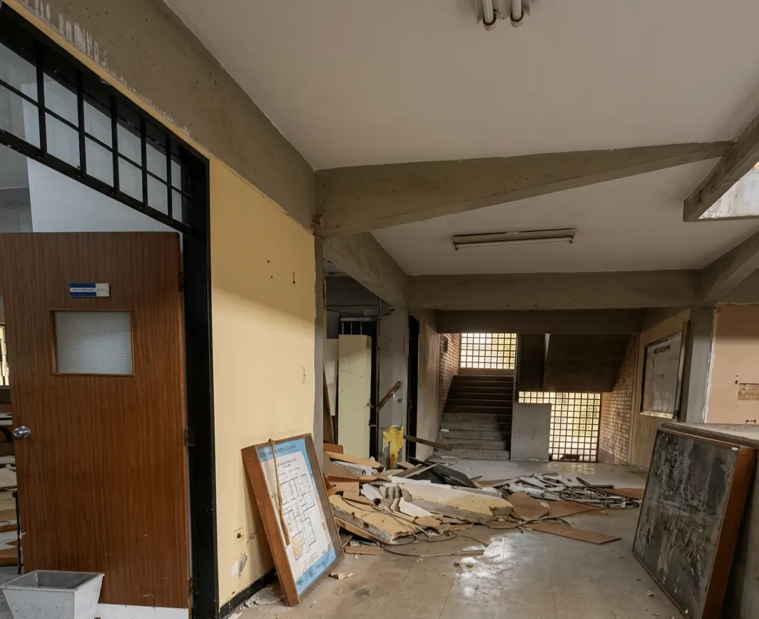 Fachada de una sede de la Unexpo en Guarenas afectada por el terremoto