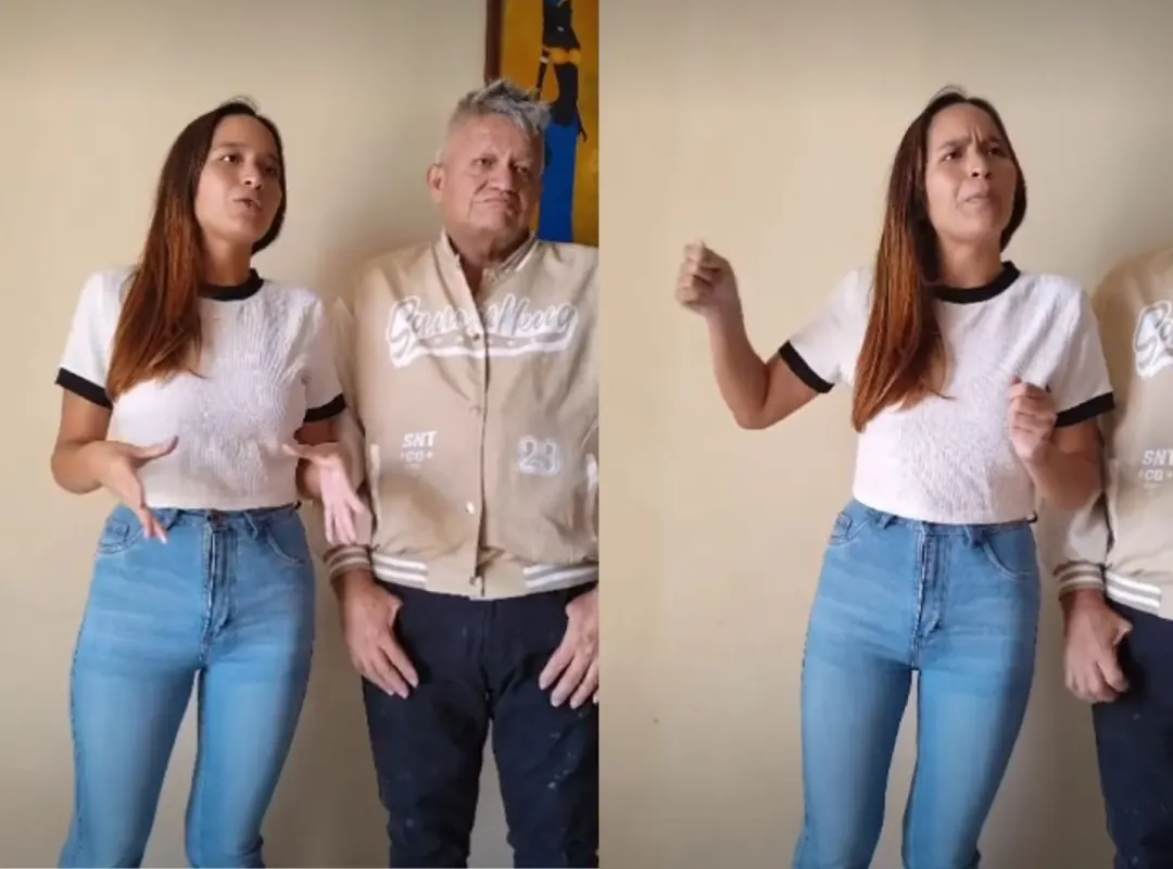 Itani Morales y su padre Óscar Morales, activista de derechos humanos, luego de ser liberado por la PNB en Caracas