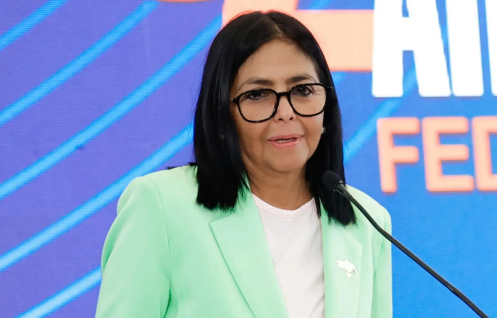 Delcy Rodríguez, presidenta encargada de Venezuela, durante un acto oficial en Caracas.